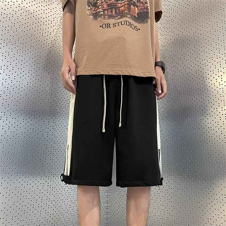 美式机能休闲短裤ins潮牌侧边拉链开叉设计感宽松五分裤~C560-p35,男装休闲裤,星座601-2