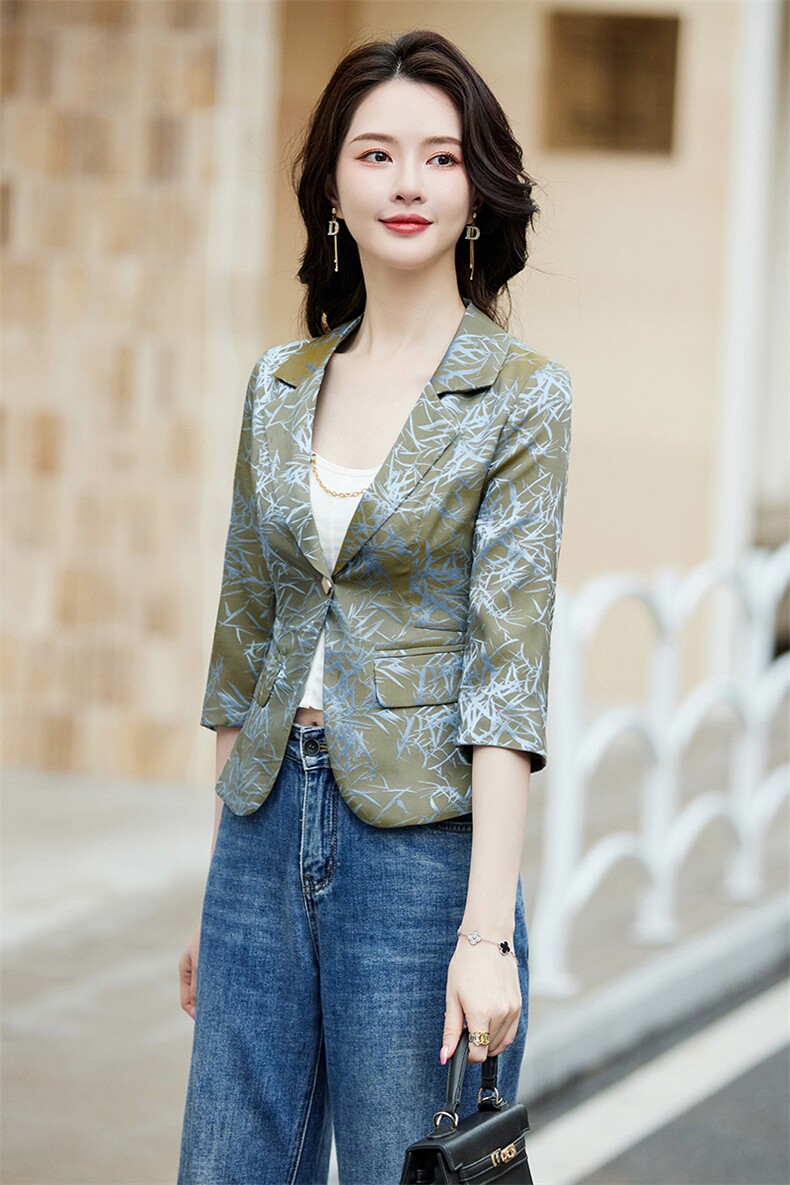花色小西装早秋短外套女2025春秋季装新款小香风一粒扣洋气小西服,女装西装,婵米儿