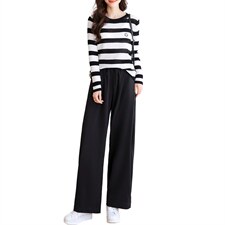 条纹针织休闲裤套装女2022年秋季新款时尚舒适长袖两件套潮，女装套装/套裙，润尚靓点