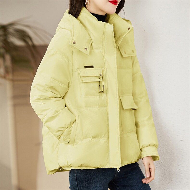 现货羽绒服女连帽新款短款小个子面包服时尚宽松休闲保暖轻暖外套,女装羽绒服,贵人树