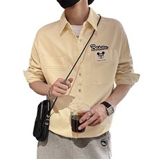 社会风秋纯色宽松卡通贴标刺绣衬衫潮男B297-7702-P73控108，男装衬衫，电商B297