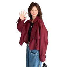 现货韩版宽松休闲百搭短款风衣外套女春款2D075-(P145-K195)，女装短外套，2D075