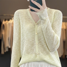 春夏轻薄百搭凉感竹节纱开衫领冰丝夏季新款遮阳针织防晒空调上衣，女装防晒衣，雪真羊绒