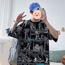 2023夏季新品港风宽松潮牌卡通印花T恤纯男女1455-P38控价58，男装T恤，电商A441-1