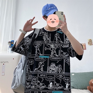 2023夏季新品港风宽松潮牌卡通印花T恤纯男女 1455-P38 控价58图片