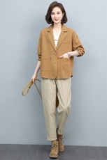 2024春秋新款文艺棉质西装短外套女宽松百搭休闲外穿气质西服上衣，女装套装/套裙，悦见她