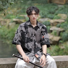 迷彩工装短袖衬衫男潮牌嘻哈口袋衬衣男潮流宽松休闲外套CS43，男装衬衫，星座1116A-1（原606A）