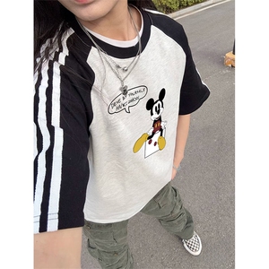 抖音得物品质二开240克宽松纯棉美式潮牌插肩三杠织带短袖T恤图片