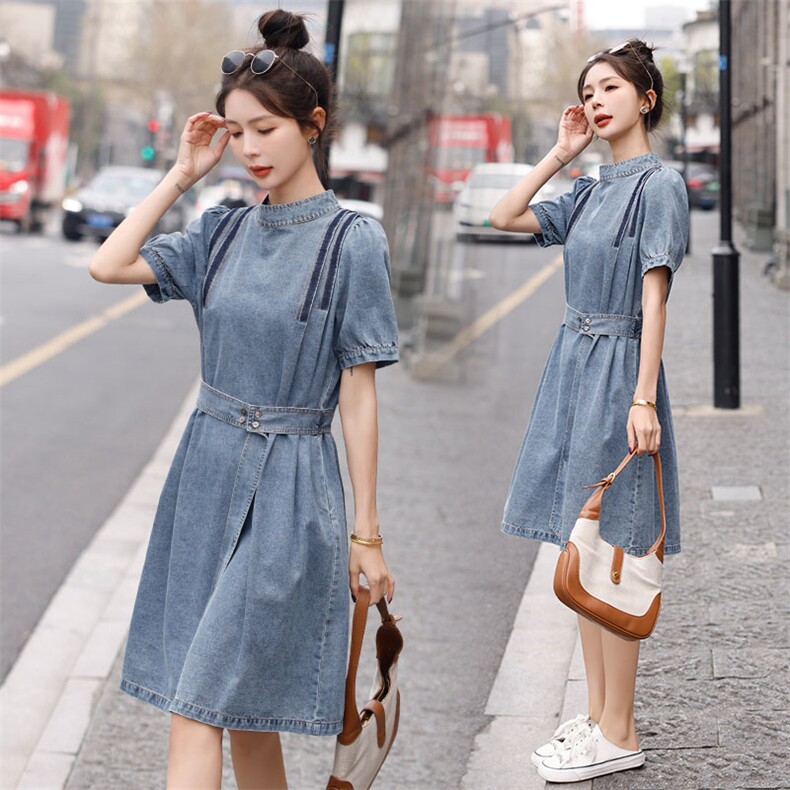 时尚牛仔连衣裙显瘦修身夏季必备单品，女装连衣裙，秋水欣儿