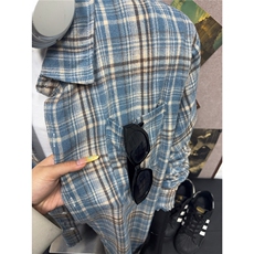 B221！美式ins高街暗黑小众毛边格子衬衫SY2320-P65控88，男装衬衫，电商B221