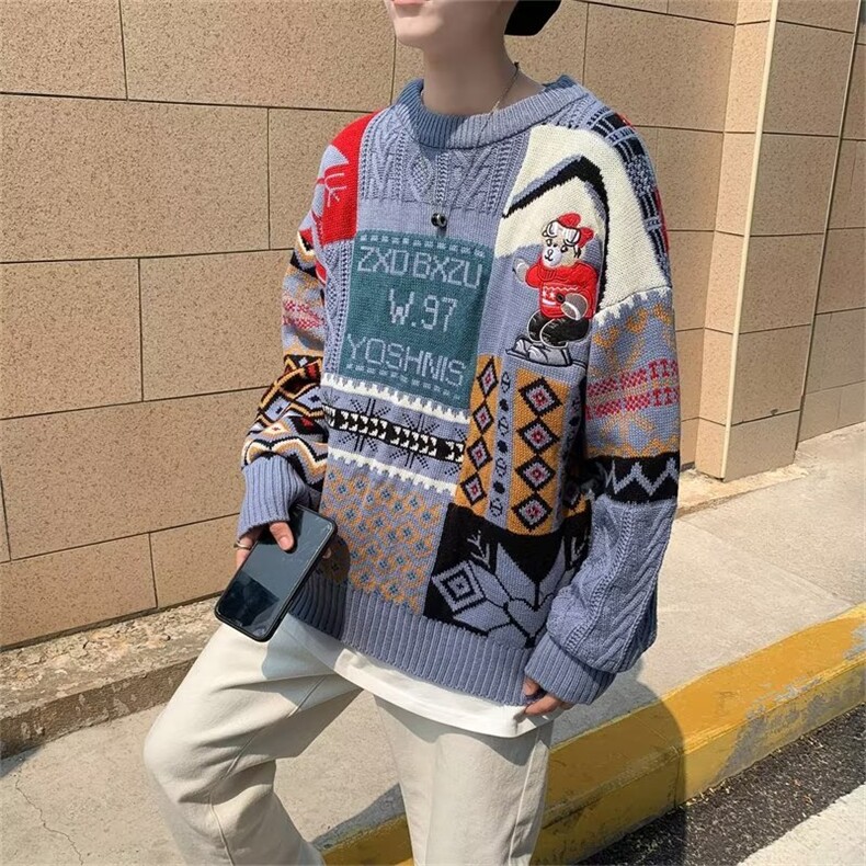 美式街头设计感圆领毛衣男慵懒风休闲针织衫GM24-P53,男装针织衫/毛衣,星座1109-3