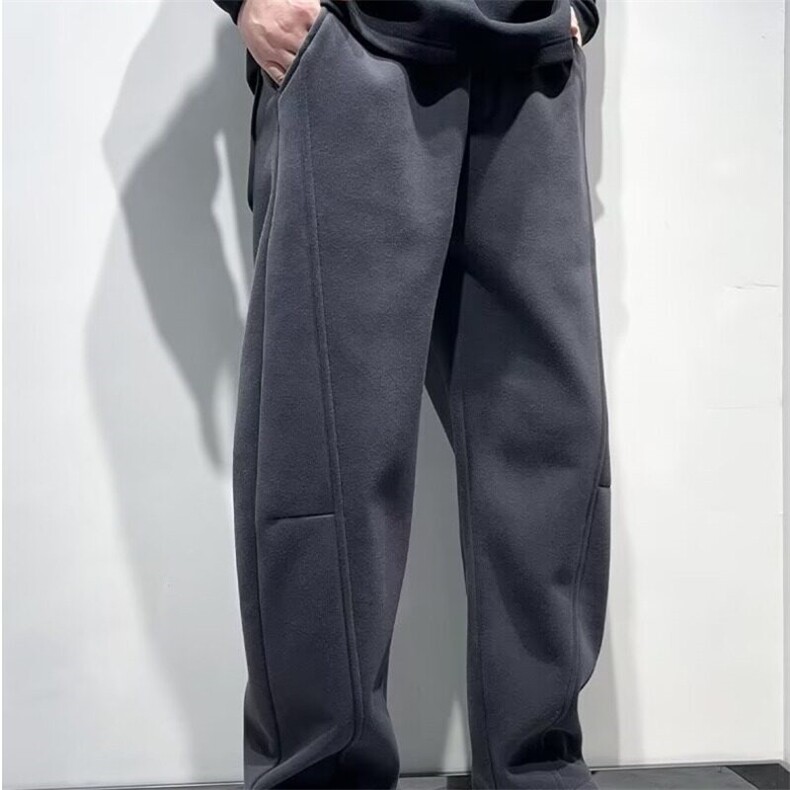 冬季新款青年结构拼接宽松加绒直筒裤男休闲抽绳弹力平口休闲裤,男装休闲裤,星座506A