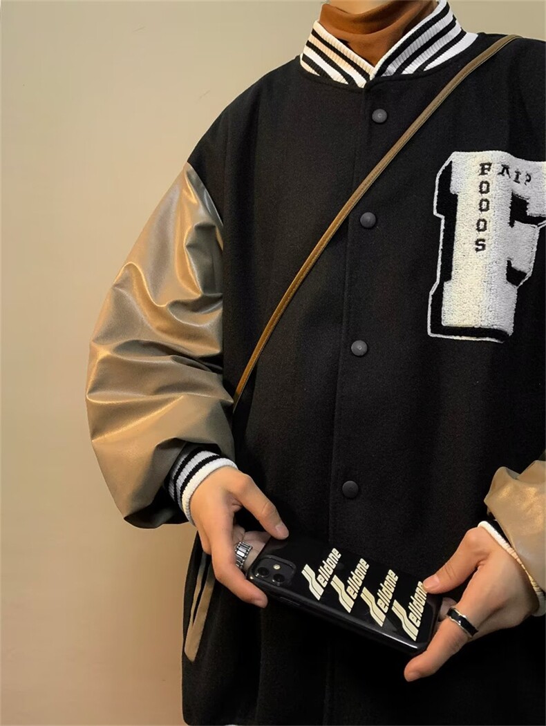 拼接棒球服夹克美式复古秋冬外套男设计感小众炸街上衣J5748-p65,男装夹克,星座1008