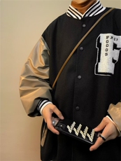 拼接棒球服夹克美式复古秋冬外套男设计感小众炸街上衣J5748-p65，男装夹克，星座1008