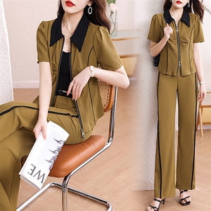 现货2023年夏季休闲个性气质潮流舒适时尚小众设计感短袖套装,女装套装/套裙,尚洛菲