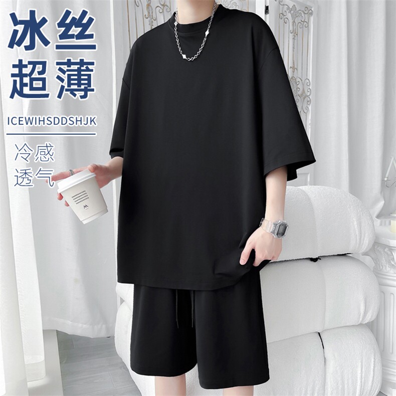 2024夏季新款旋律风车大码冰丝短袖T恤套装M-5XHQ24506-P60,男装休闲套装,电商A022