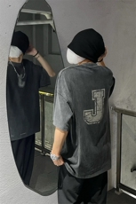 重磅抖音品质美式复古字母蜡染水洗做旧宽松短袖t恤DT60-P38，男装T恤，星座301C-5