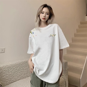 万针全刺绣工艺抖音得物高品质260克重磅纯棉双纱美式高街短袖T恤图片
