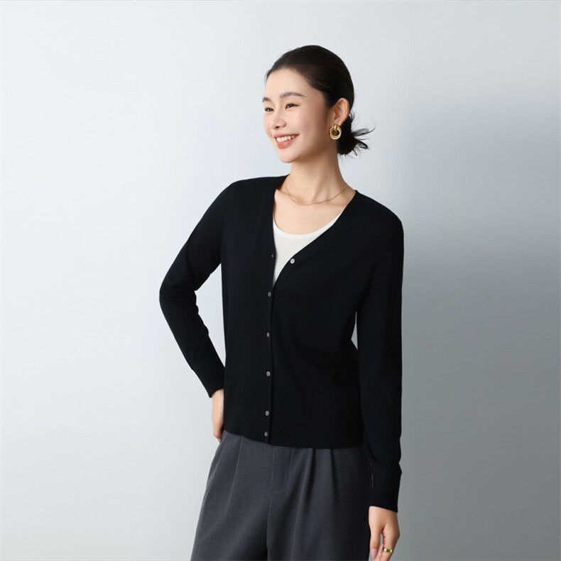 时尚显瘦V领羊毛开衫女秋冬百搭休闲针织衫高品质舒适毛衣外套,女装羊毛衫,清联羊绒