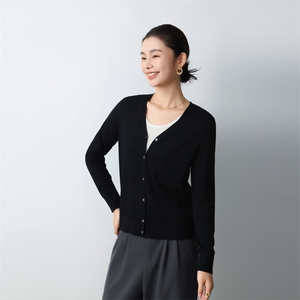 时尚显瘦V领羊毛开衫女秋冬百搭休闲针织衫高品质舒适毛衣外套图片