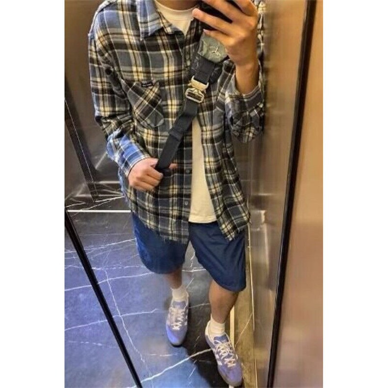 W9534-P40网图现货美式复古格子衬衫宽松休闲百搭街头衬衣外套,男装衬衫,星座1608-2