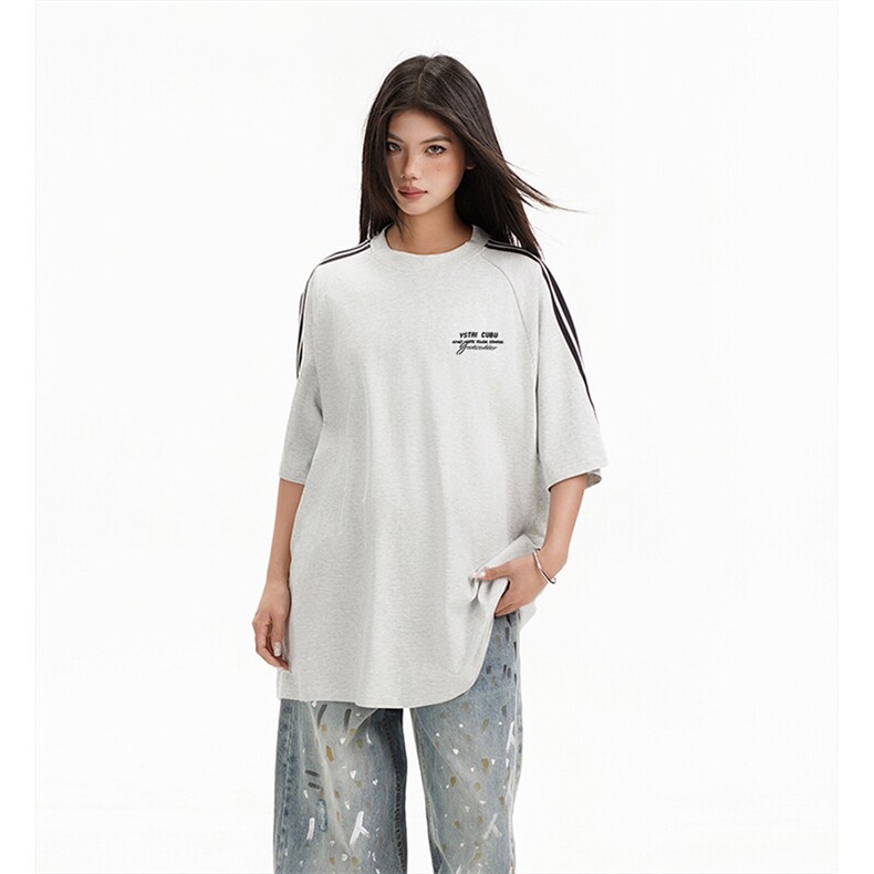 抖音得物高品质二开240克宽松纯棉美式潮牌三条杠织带短袖T恤，男装T恤，电商A486