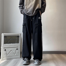 秋季侧边条纹休闲阔腿裤男美式复古宽松直筒百搭工装裤K7379-P38，男装休闲裤，星座512-4