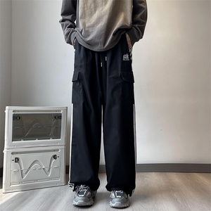 秋季侧边条纹休闲阔腿裤男美式复古宽松直筒百搭工装裤 K7379-P38图片