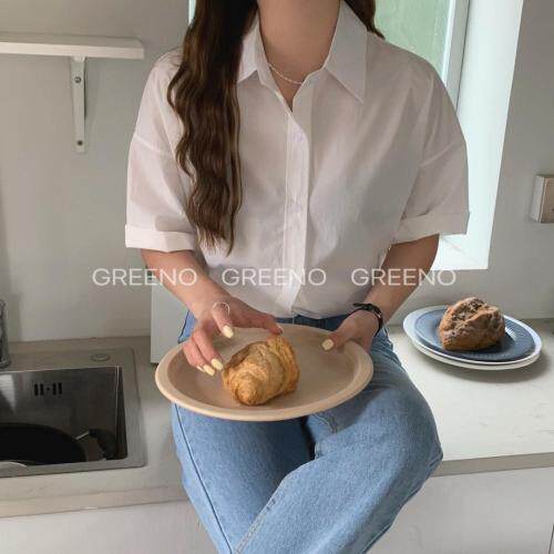 简约短袖衬衫，女装衬衫，GREENO
