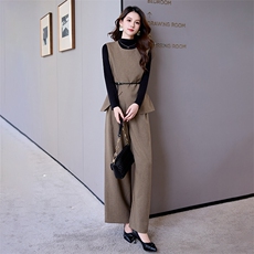高级感时尚套装女2025春秋爆款收腰减龄气质休闲打底衫马甲三件套，女装套装/套裙，时尚俏佳人