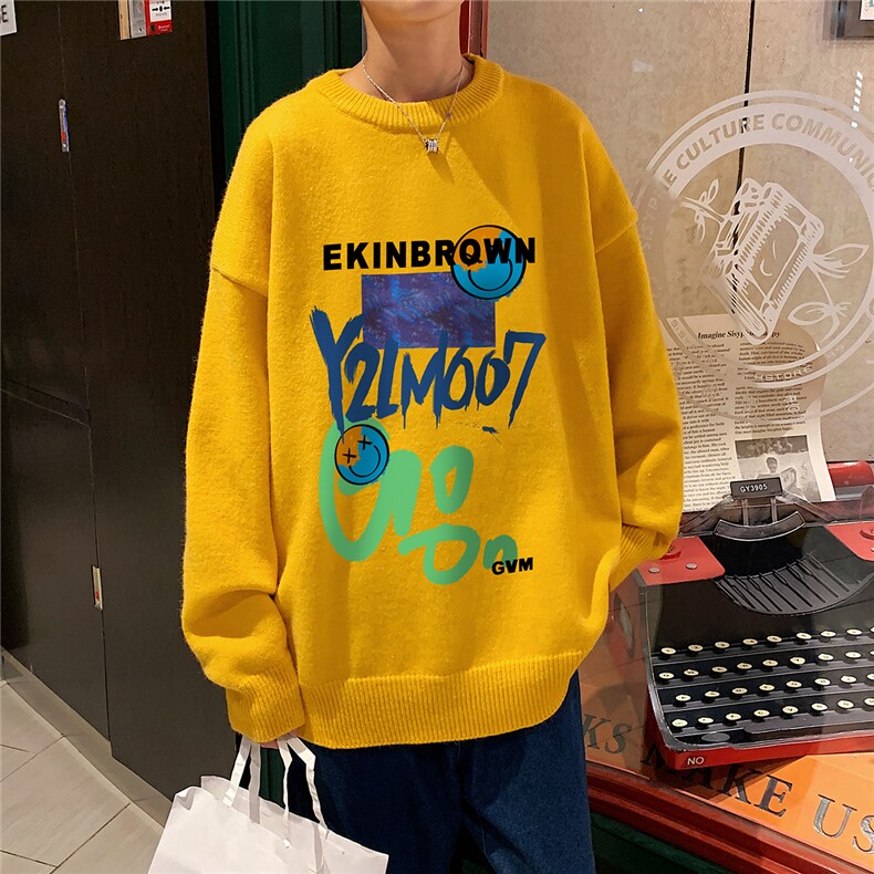 1港风圆领中性情侣潮流大码M-5XL印花毛衣男外套7692P48加绒P55,男装针织衫/毛衣,星座226-2