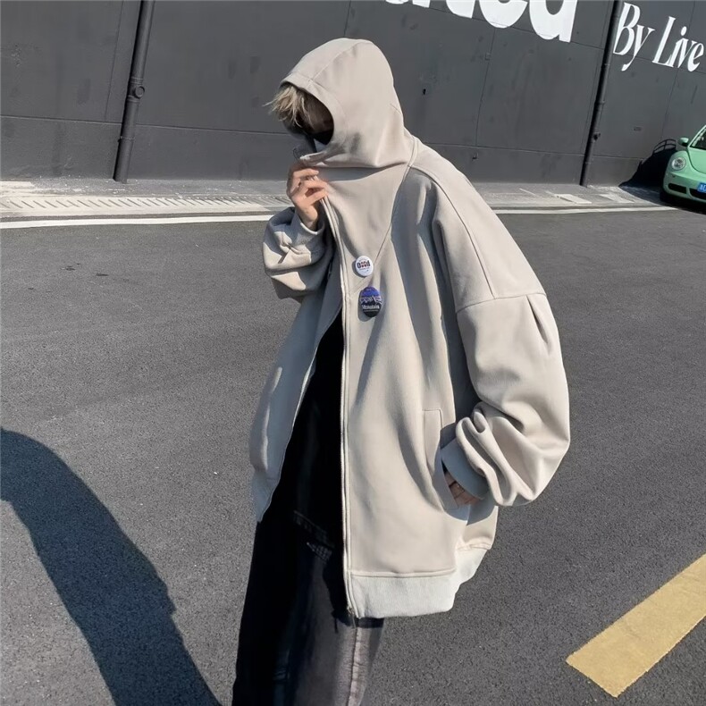 美式加厚拉链连帽开衫灰色卫衣男送徽章Y7701P63,男装卫衣,星座1116-2