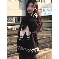 气质卡通小羊提花黑色毛衣女秋冬季宽松显瘦圆领针织衫M3302，男装针织衫/毛衣，星座1116A（原606A-3）