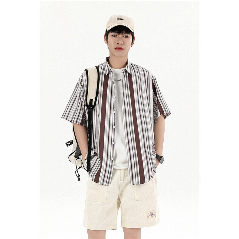 花衬衫男短袖夏季条纹休闲上衣服外套翻领大码衬衣A012/863P35,男装衬衫,电商A012