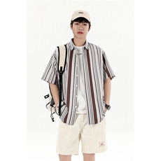 花衬衫男短袖夏季条纹休闲上衣服外套翻领大码衬衣A012/863P35，男装衬衫，电商A012