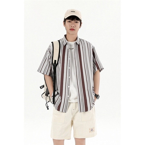 花衬衫男短袖夏季条纹休闲上衣服外套翻领大码衬衣A012/863P35图片