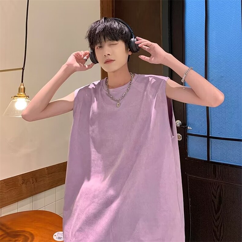 麂皮绒背心男士韩版潮流夏季百搭2024宽松新款insT恤ST348-P28,男装背心/马甲,星座412-3