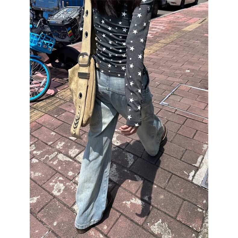 竹节纹牛仔裤女宽松直筒裤子美式覆古阔腿裤垂感长裤男NZX36,男装牛仔裤,星座516A