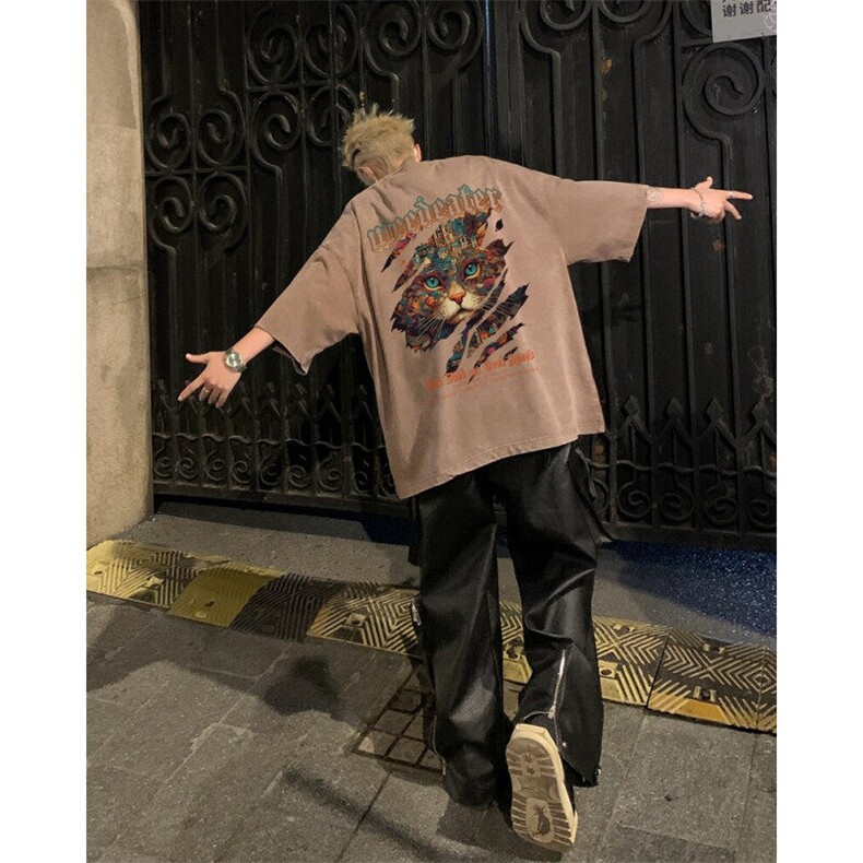 潮牌宽松短袖t恤蜡染美式复古高街水洗做旧517A-2-SX277-P38,男装T恤,星座517A-2
