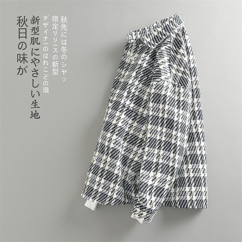 特P55无差价秋翻领男棋盘格大码设计感小众夹克外套J547尺码偏大,男装夹克,电商A001