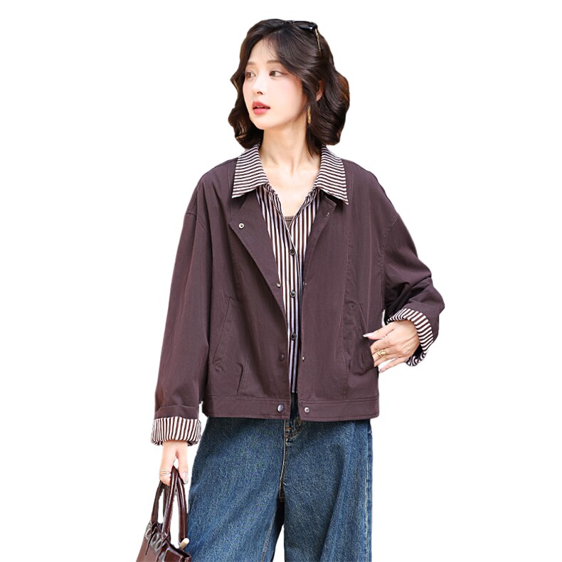 洋气假两件外套春秋2025年中年妈妈减龄宽松气质翻邻外套，女装短外套，玛其路