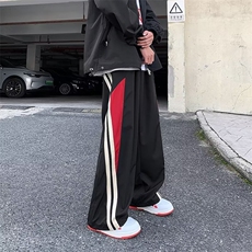 美式复古街舞侧边条纹拼色运动裤男女春秋直筒宽松阔腿裤拖地高街，男装休闲裤，星座601-2