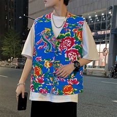 MJ02夏双层新款男士盘扣风民族风特色东北大花马甲外套团队服，男装背心/马甲，星座115A(原星座507）