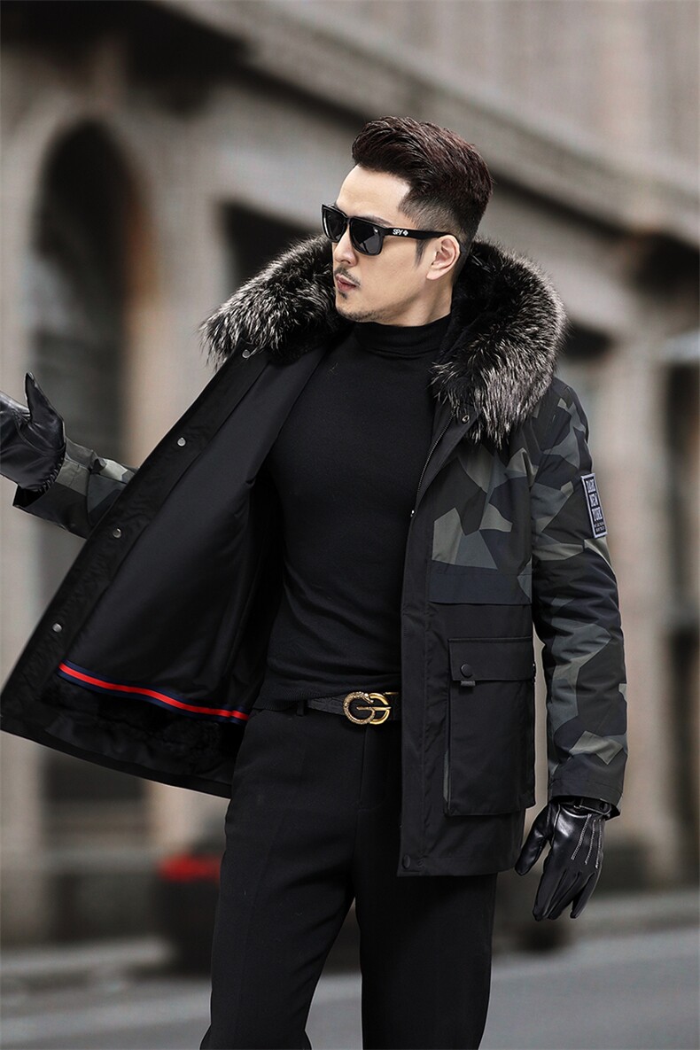 L2072冬季新款男士派克服大衣兔毛内胆男士皮草外套中长款P550,男装皮衣,电商B360