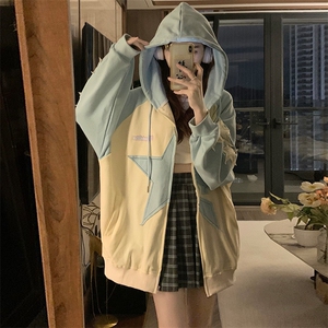 CC584-P78  互补色星星贴布开衫卫衣图片
