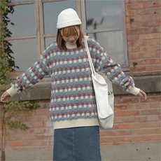 2025秋冬新款慵懒风套头格子毛衣男女宽松长袖加厚内搭针织上衣，男装针织衫/毛衣，星座506A