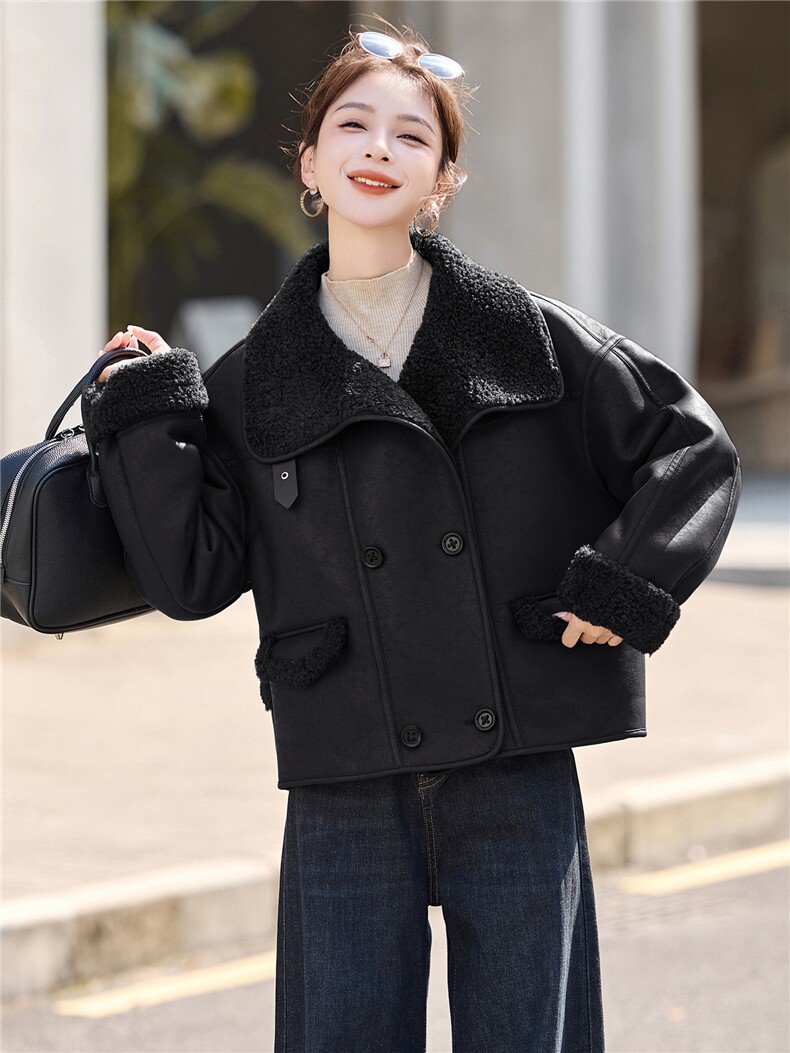 加绒加厚外套2025年冬季新款休闲皮毛一体外套女,女装短外套,沁沁公主