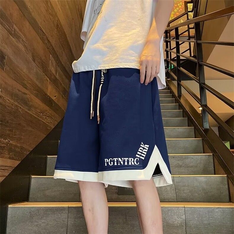 夏季美式潮牌撞色设计感五分裤男宽松直筒休闲短裤现货K8089-P25，男装牛仔裤，星座512-3