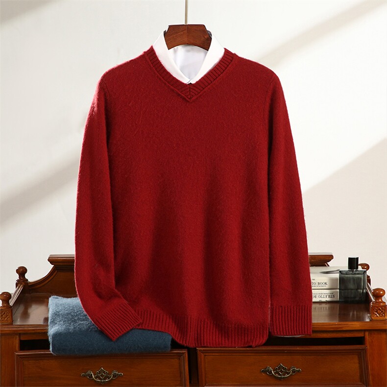 秋冬季35%羊绒简约休闲百搭商务7针双股V领羊绒衫男装，男装羊绒套衫，云暖羊山羊绒