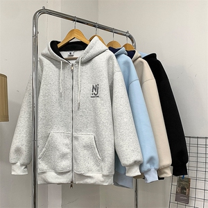 904-2-CD603-P68控98秋冬重磅撞色连帽开衫双开头宽松男女刺绣潮图片